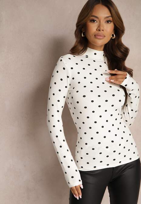 Biała Bluzka z Bawełny w Kropki z Półgolfem Iridene