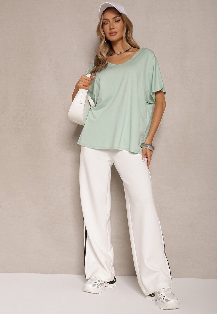 Jasnozielony T-shirt z Wiskozą w Stylu Nietoperza Liofala