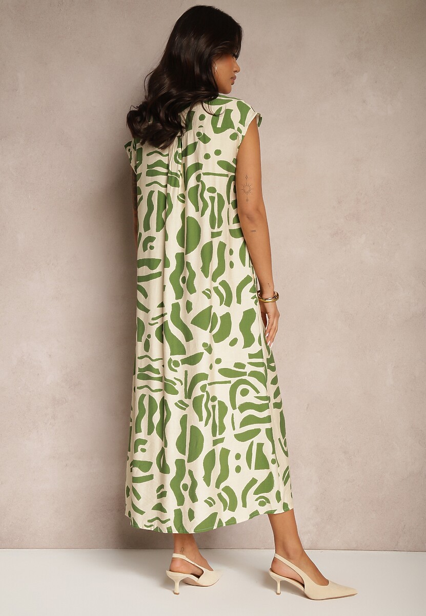 Zielona Sukienka Koszulowa z Kieszeniami w Geometryczny Print Arathia