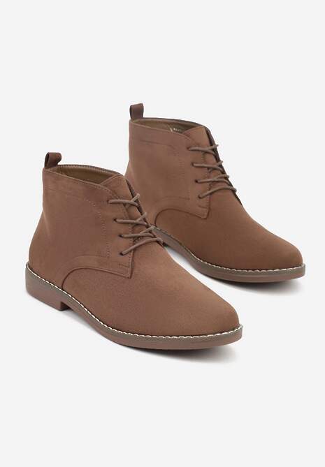 Ciemnobeżowe Botki z Sznurowaniem Wasicia