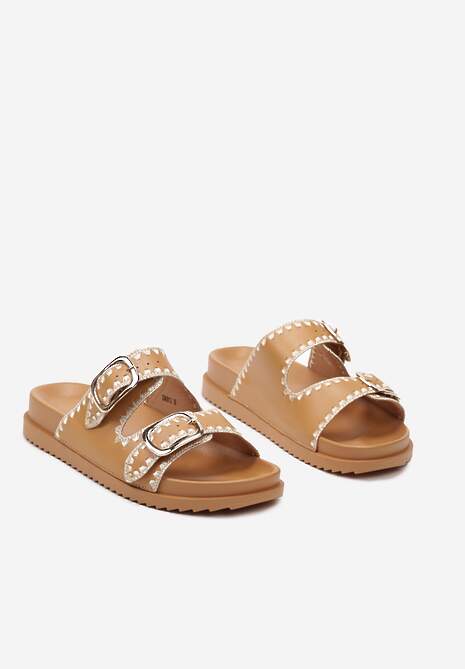 Brązowe Klapki na Platformie z Regulowanymi Klamrami Fullemia