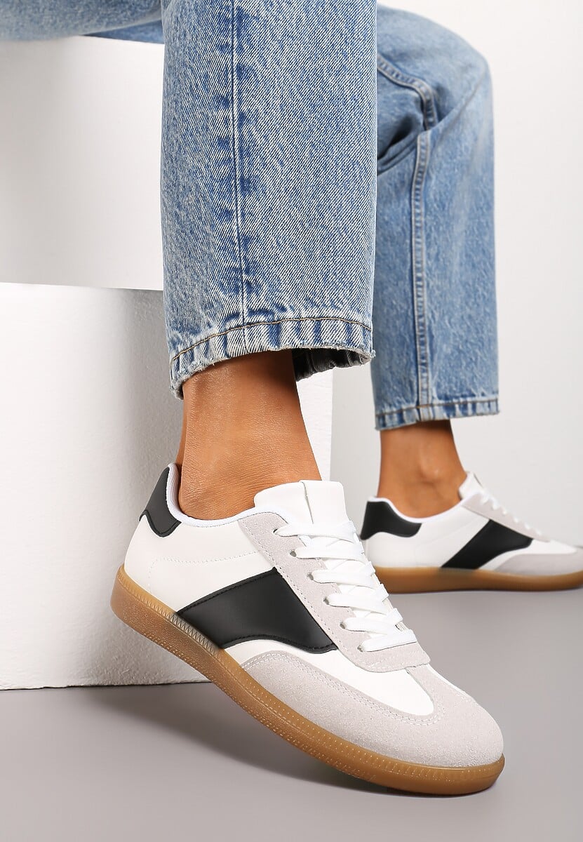 Biało-Czarne Sneakersy Tenisówki z Klasycznym Sznurowaniem Norio