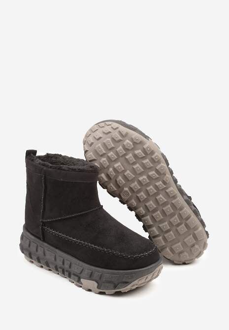 Czarne Śniegowce na Platformie Ozdobionej Tłoczeniem Apinelle