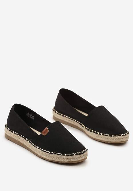 Czarne Płaskie Casualowe Espadryle w Stylu Boho Lephea