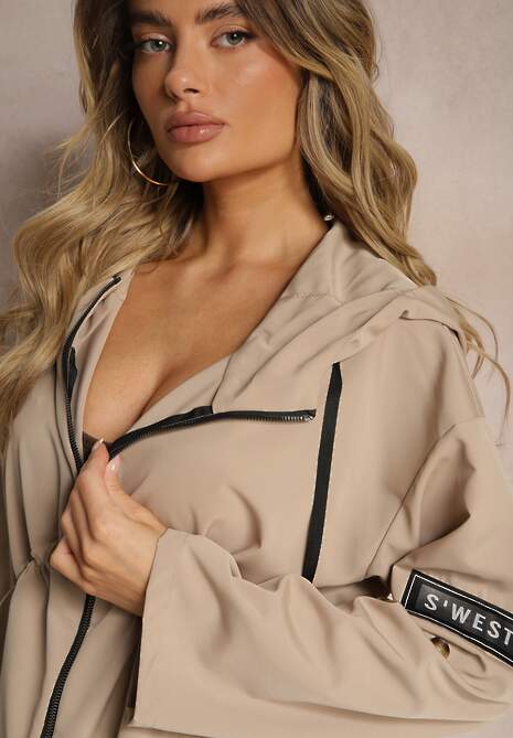 Beżowa Kurtka Oversize Wiatrówka Ceshela