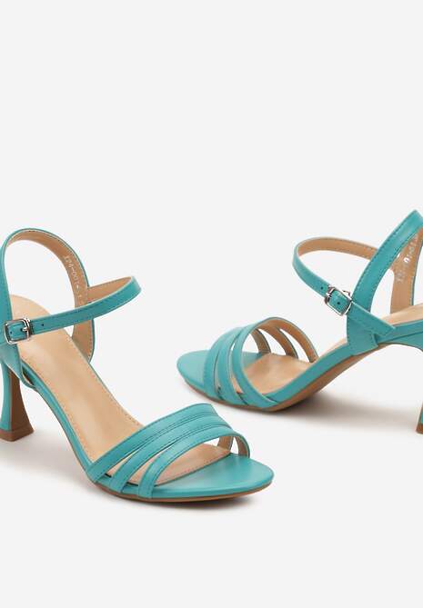 Niebieskie Sandały z Ekoskóry na Szpilce Zapinane na Sprzączkę Ploemis