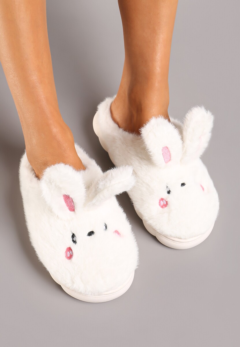 Jasnobeżowe Futrzane Kapcie Vices na Platformie z Tłoczeniem w Stylu Królika Adarevia