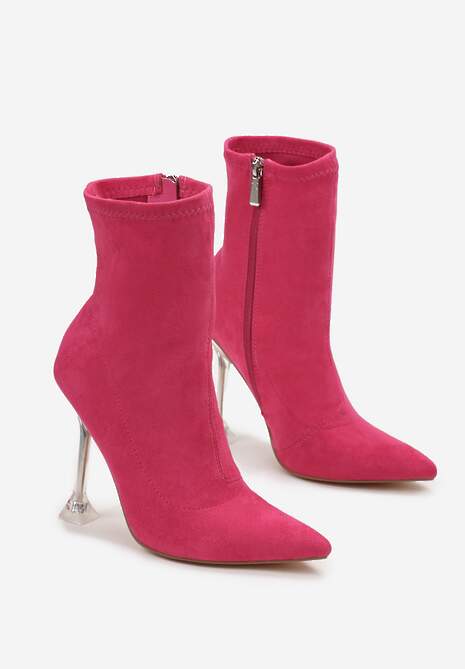 Fuksjowe Botki na Transparentnym Klepsydrowym Obcasie Polyxeni