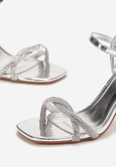 Srebrne Sandały na Przezroczystym Obcasie z Paskami z Cyrkoniami Arlingta