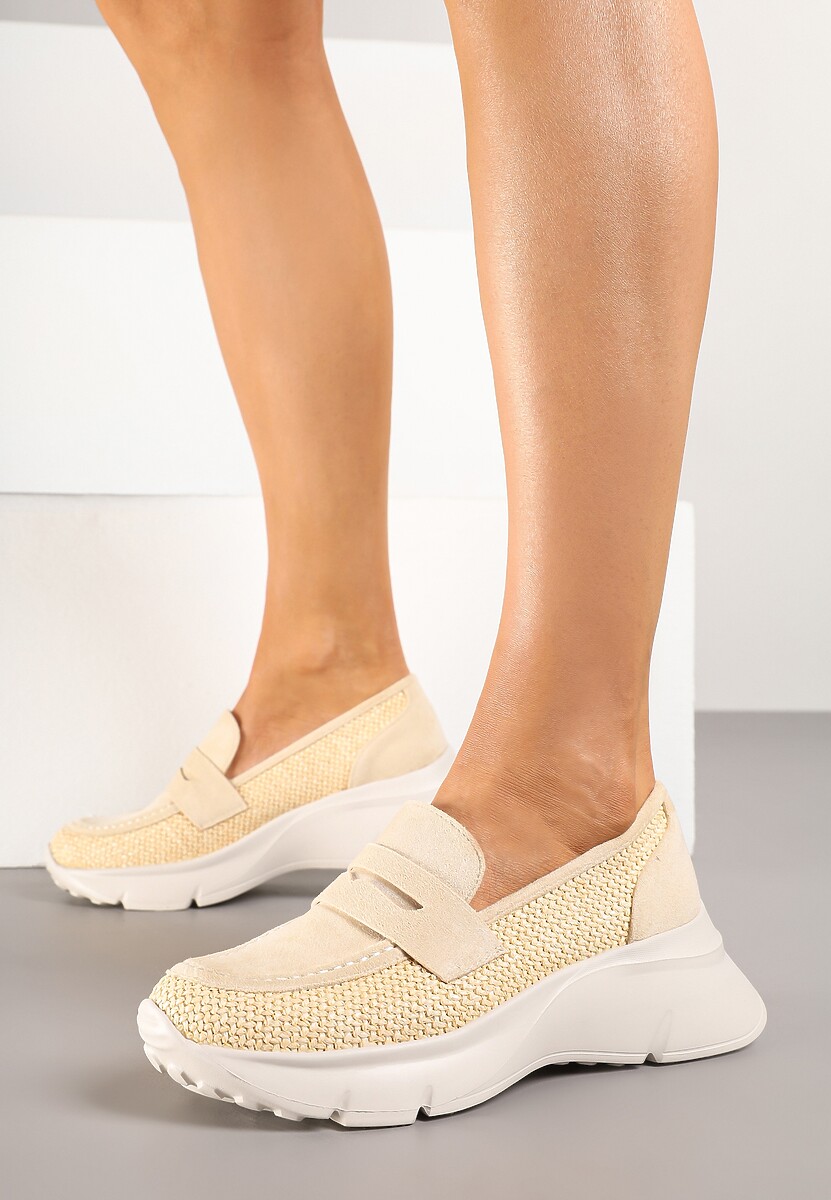 Wielokolorowe Półbuty na Platformie Ozdobione Plecionką Fallesa