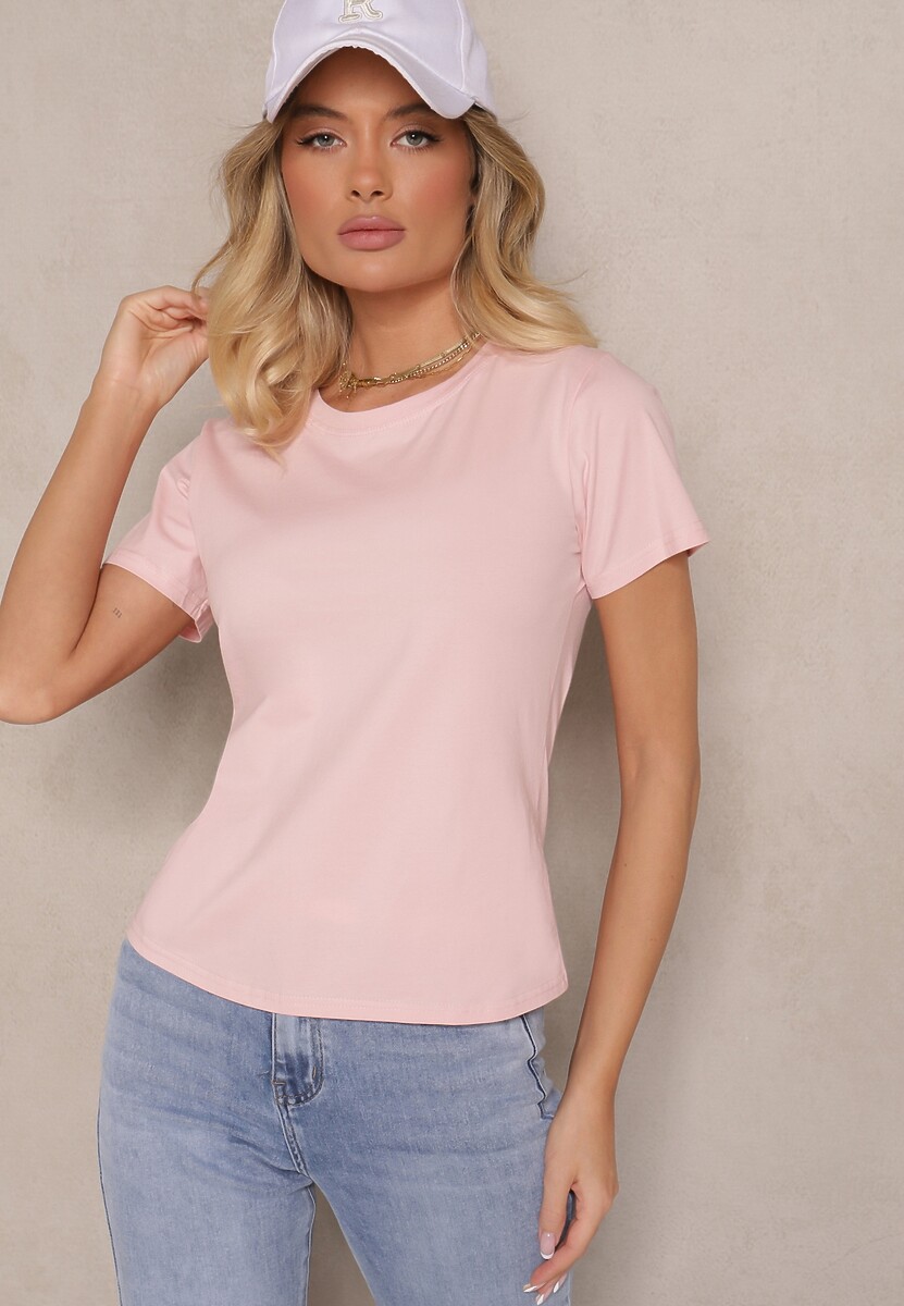 Różowy Casualowy Bawełniany T-shirt Rivali