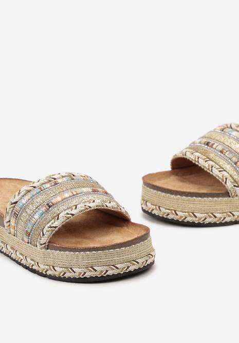 Złote Klapki Boho z Ozdobną Plecionką i Cyrkoniami Emillia
