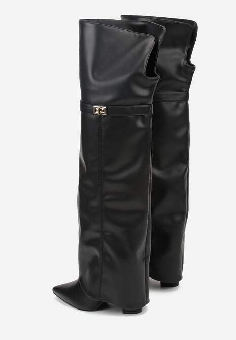 Czarne Eleganckie Kozaki za Kolano z Cholewką Imitującą Nogawkę Zenesseria