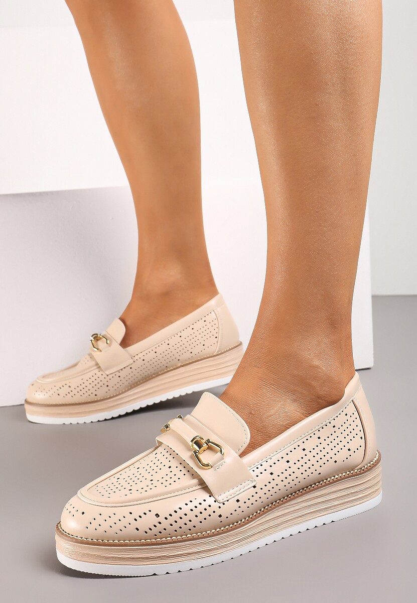 Zielone Ażurowe Półbuty z Minimalistyczną Klamerką Narielle