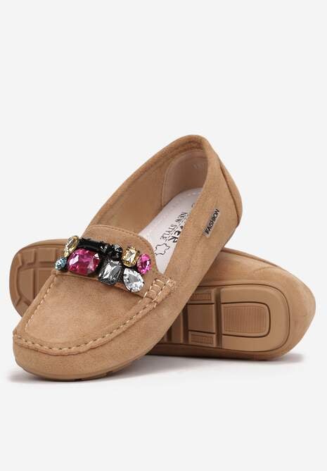 Beżowe Mokasyny z Wkładką ze Skóry Naturalnej Veso