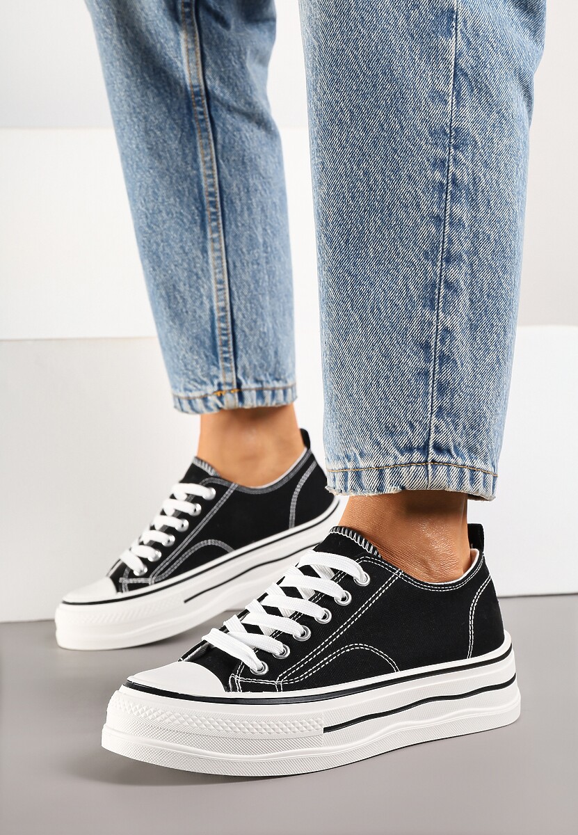 Czarne Casualowe Trampki na Niskiej Platformie Natirinne