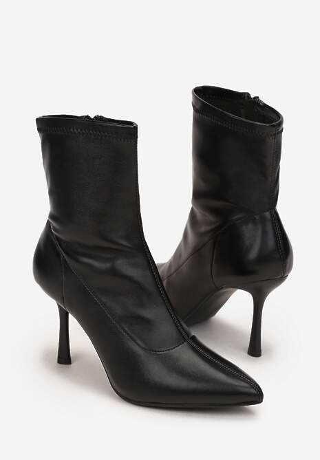 Czarne Botki na Szpilce z Dopasowaną Cholewką Hilila