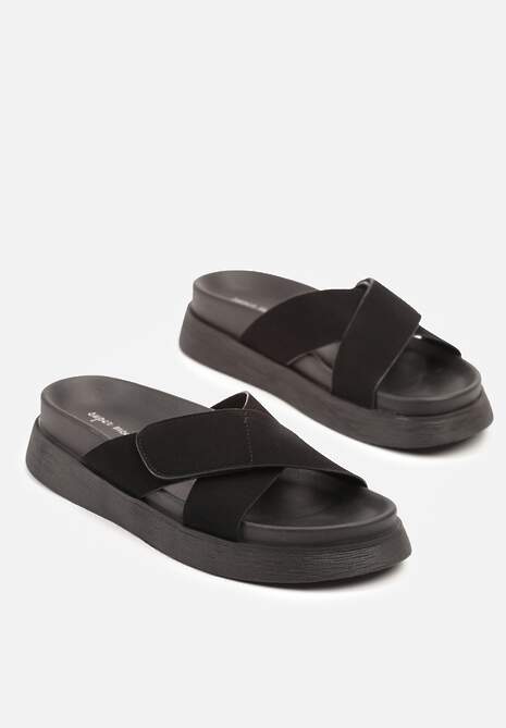 Czarne Sportowe Klapki Zapinane na Rzep Mevonella