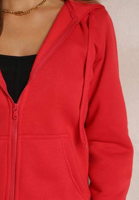 Czerwona Bluza z Kapturem Zapinana na Suwak Edan