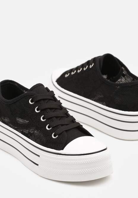 Czarne Koronkowe Trampki Vices na Podwójnej Podeszwie Telosira