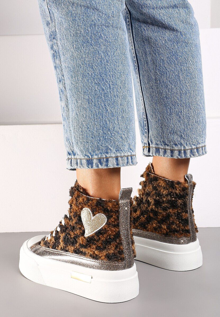 Brązowe Brokatowe Trampki na Platformie z Cholewką za Kostkę Nevirosa