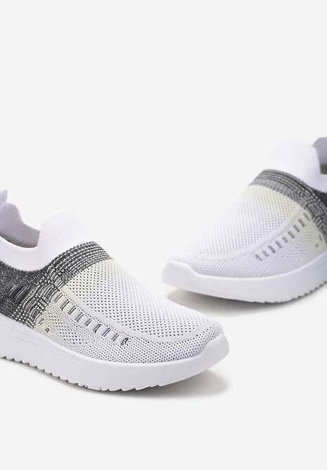 Biało-Czarne Buty Sportowe z Nadrukiem Obmre i Skarpetkową Cholewką Erinevia