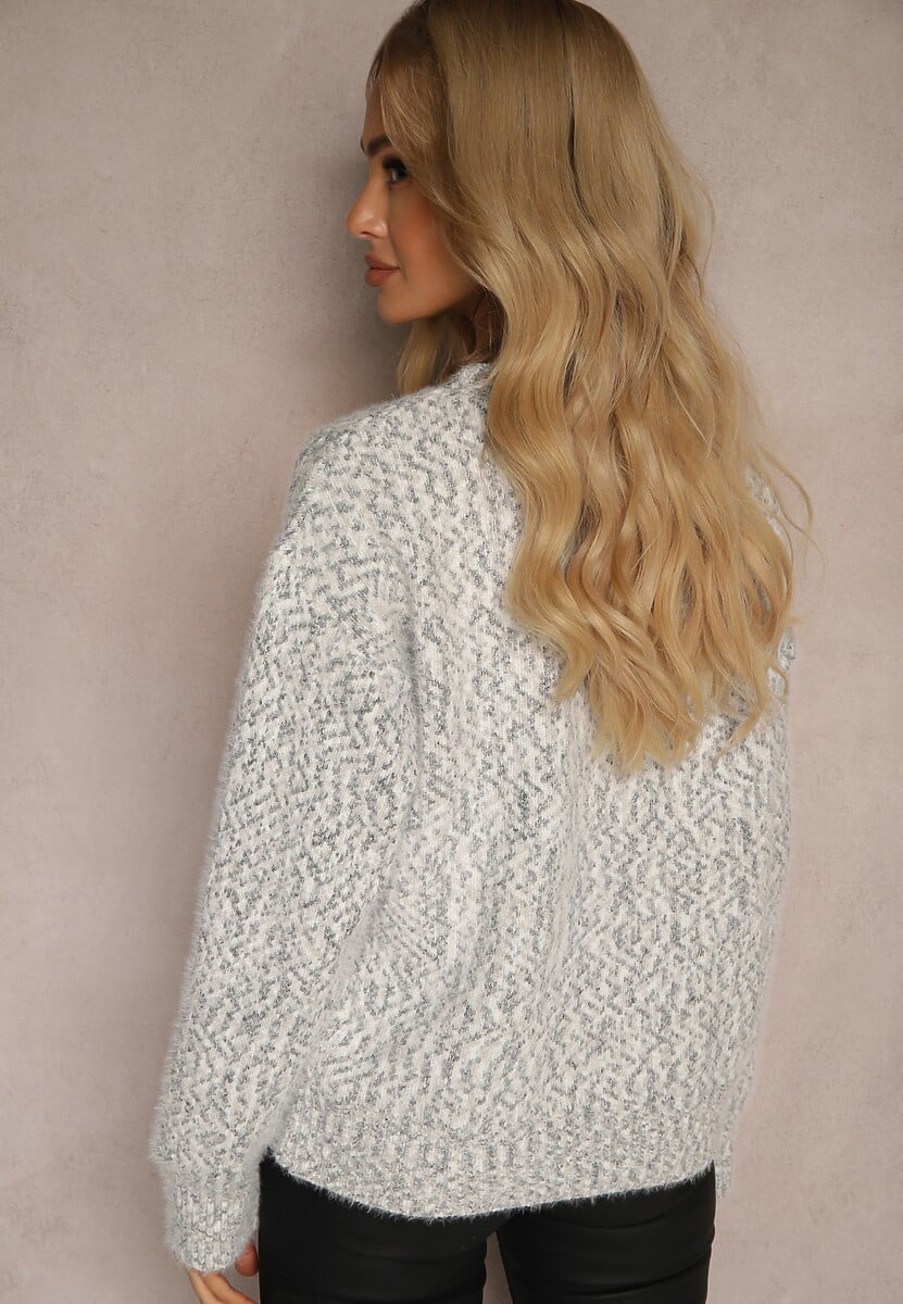 Szary Sweter  z Dodatkiem Wiskozy o Kroju Oversize Tariael