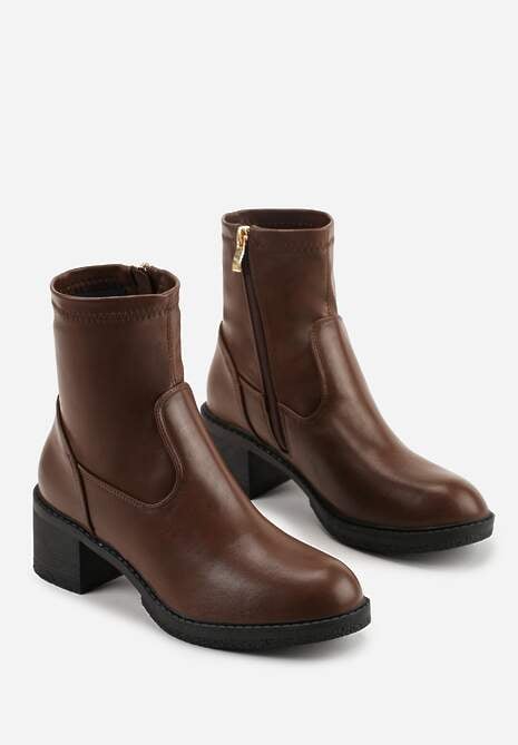 Brązowe Botki do Kostki Vices na Klocku z Dopasowaną Cholewką Alavitta