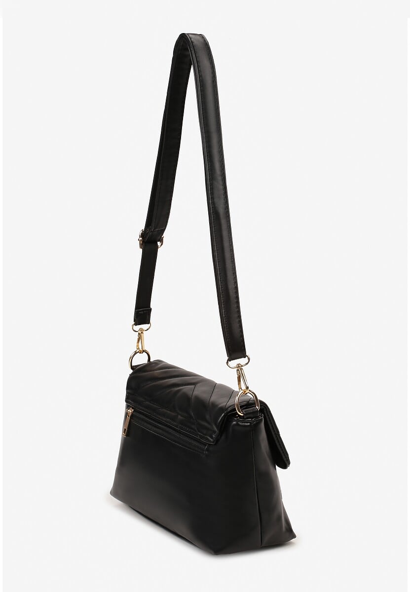 Czarna Kopertówka Torebka z Pikowaniem i Odpinanym Paskiem Rhianona