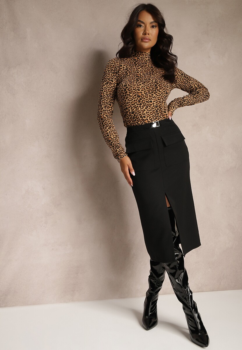 Czarna Spódnica Ołówkowa z Wiskozą Lorattia