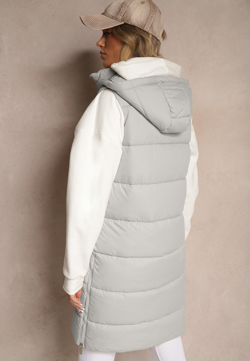 Zielona Kamizelka Pikowana z Kapturem Ozdobiona Sznurkami Eleandra