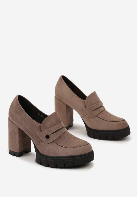 Ciemnobeżowe Półbuty z Wkładką z Naturalnej Skóry na Obcasie i Platformie Ophirra