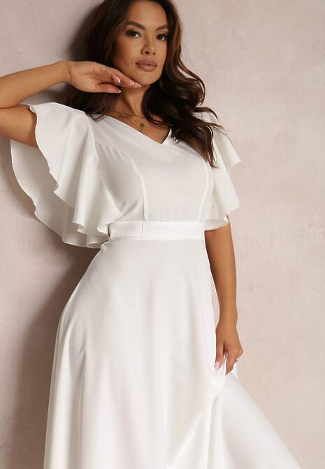 Biała Sukienka o Rozkloszowanym Kroju z Falbanami Bouchard