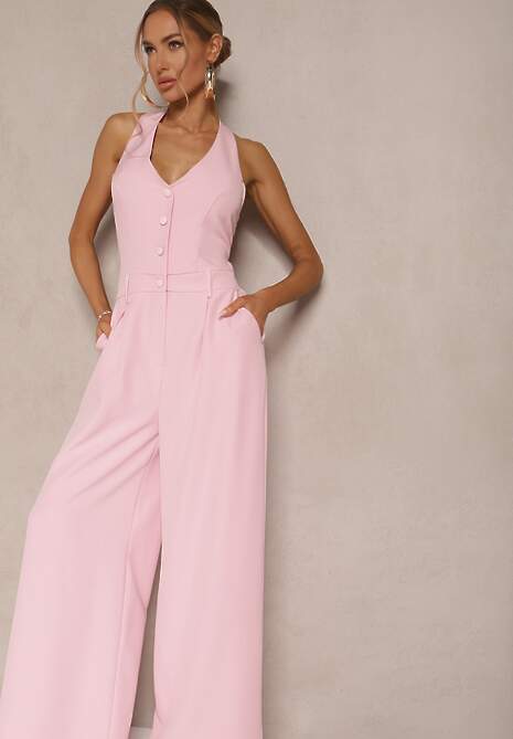 Różowy Taliowany Kombinezon z Guzikami Nilaviella