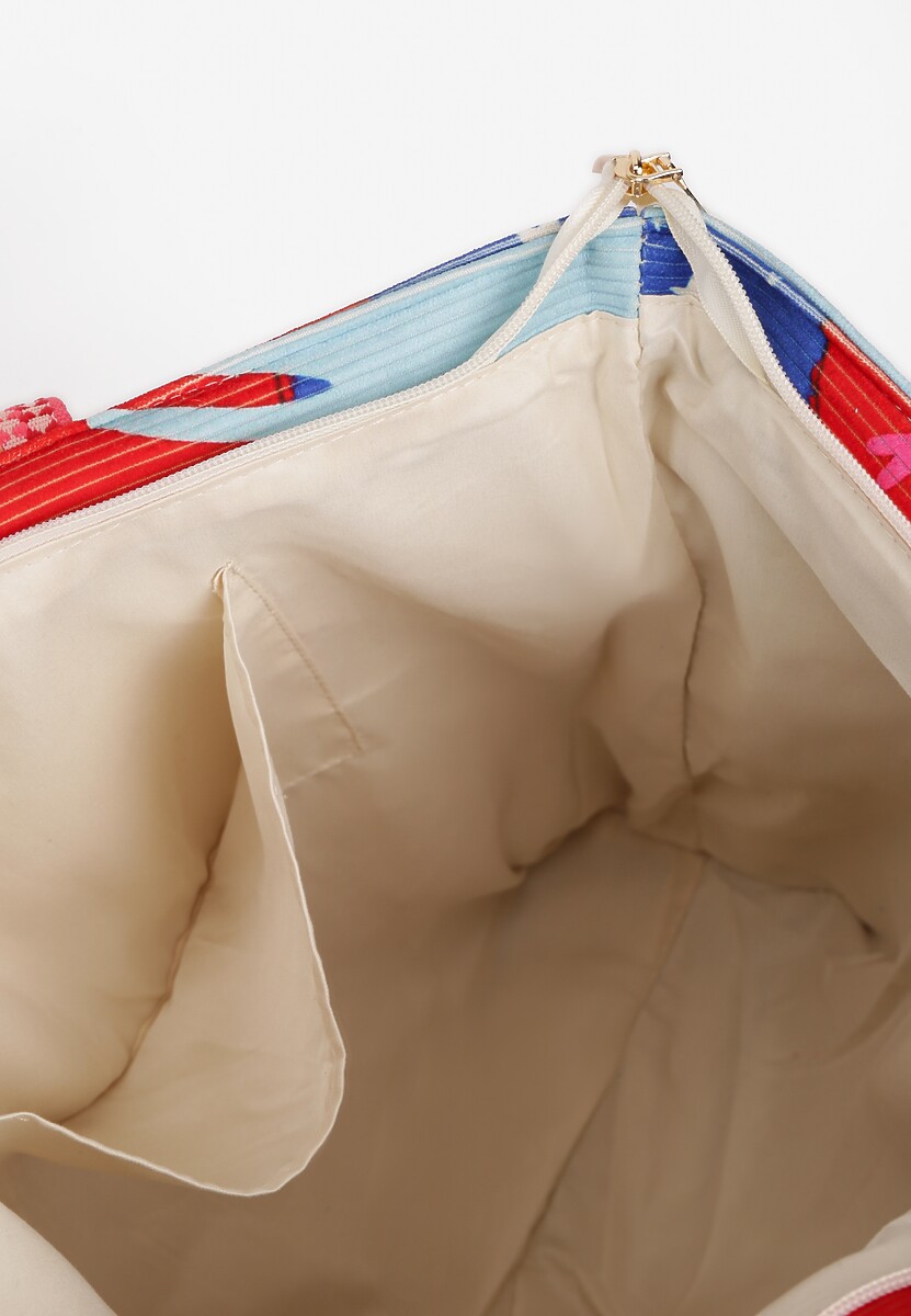 Czerwono-Biała Duża Torebka na Grubszych Ramiączkach z Frędzlami po Bokach Axubia