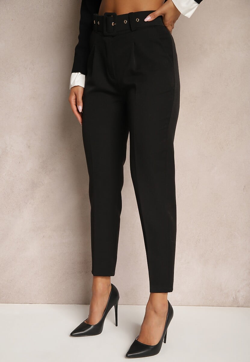 Szare Garniturowe Spodnie z Wiskozą i Paskiem z Klamrą Vallattia