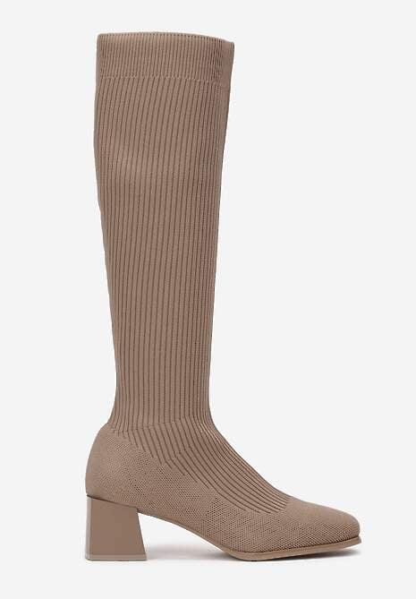 Ciemnobeżowe Kozaki z Elastyczną Cholewką Timerine