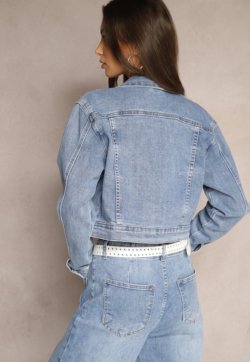 Niebieska Kurtka Jeansowa o Klasycznym Kroju Hanelitia