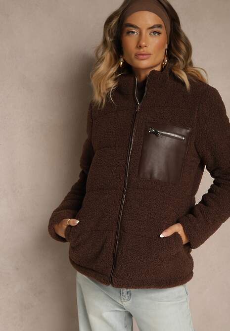 Brązowa Pikowana Kurtka z Futerkiem Teddy Olenesia