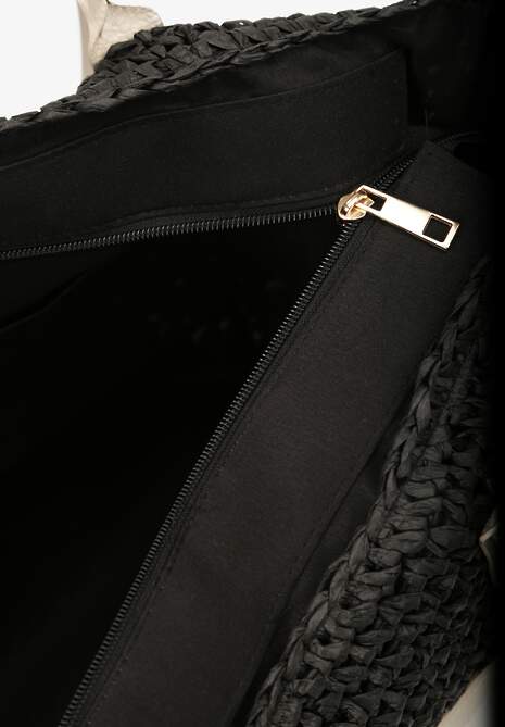 Czarna Torebka z Plecionki z Dodatkową Kieszonką z Ekoskóry Cosina