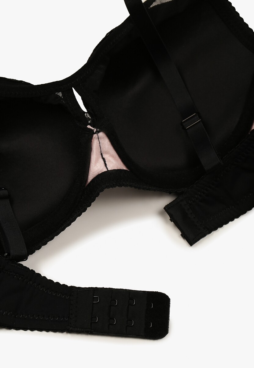 Czarno-Różowy Koronkowy Biustonosz z Odpinanymi Ramiączkami Revalora