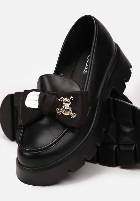 Czarne Wsuwane Mokasyny z Ekoskóry z Ozdobną Kokardką Nimena