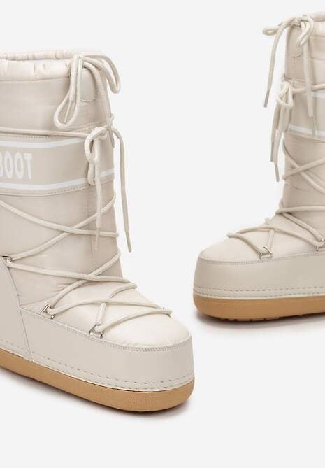 Beżowe Wsuwane Śniegowce na Platformie z Długą Cholewką Hearna