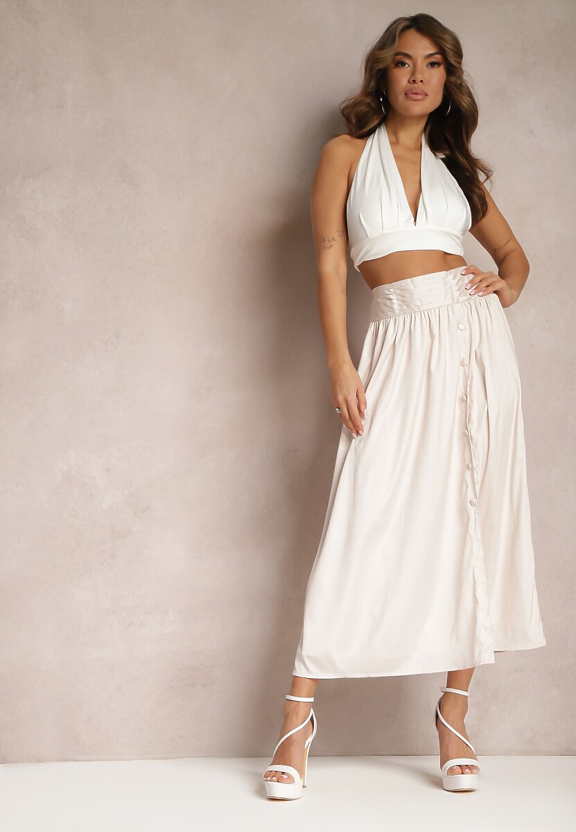 Jasnobeżowa Rozkloszowana Spódnica Maxi Yasminta