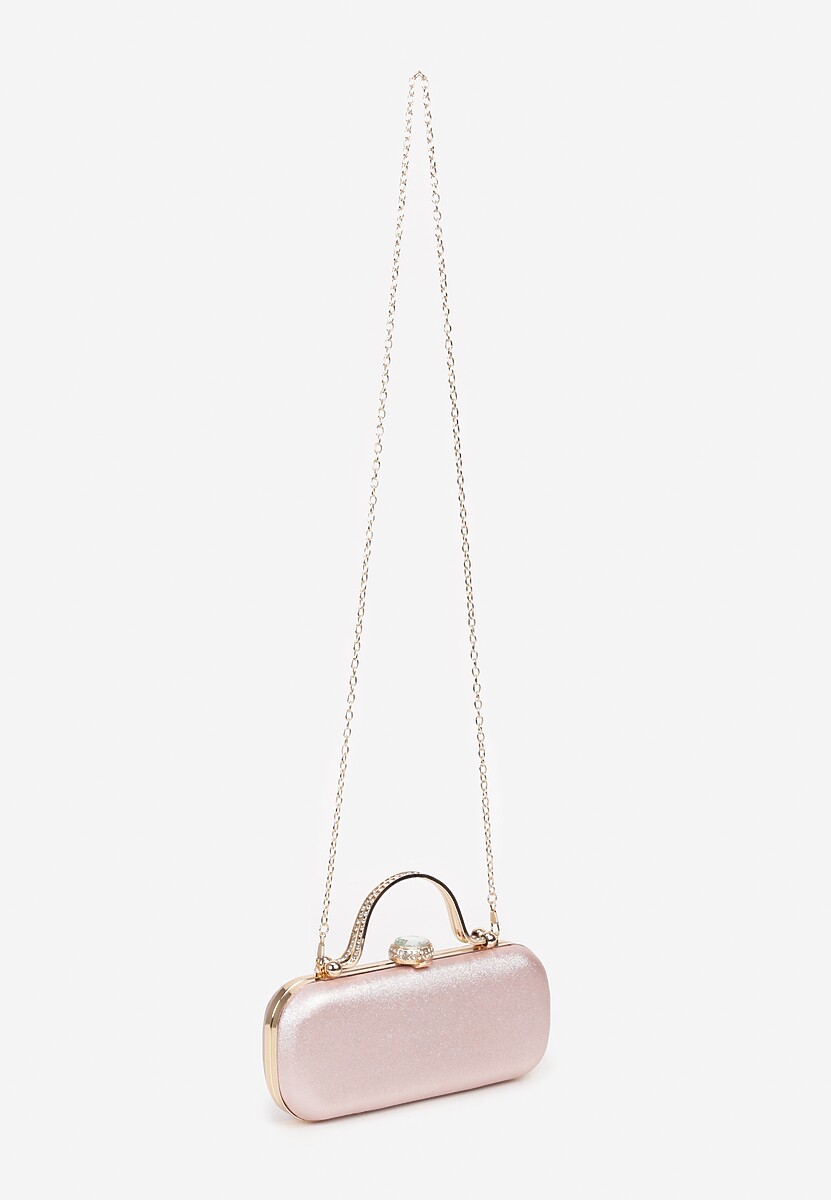 Szampańska Torebka Koktajlowa Zapinana na Zatrzask z Łańcuszkiem i Rączką Ozdobiona Cyrkoniami Carsea