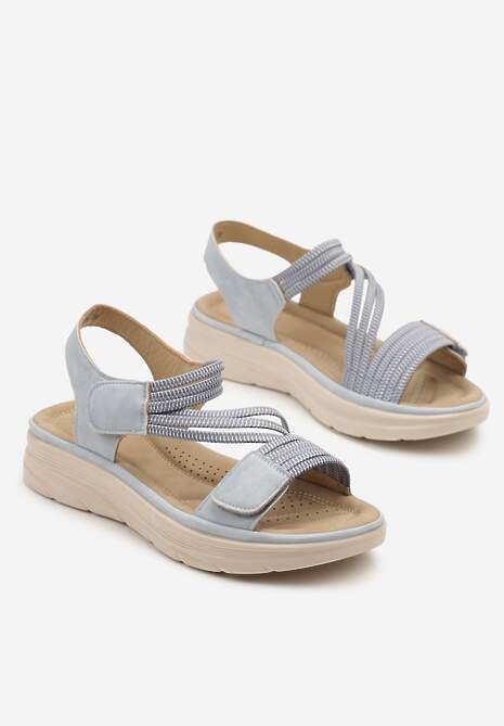 Jasnoniebieskie Sandały z Zapięciem na Rzep i Asymetryczną Cholewką Iffaralle