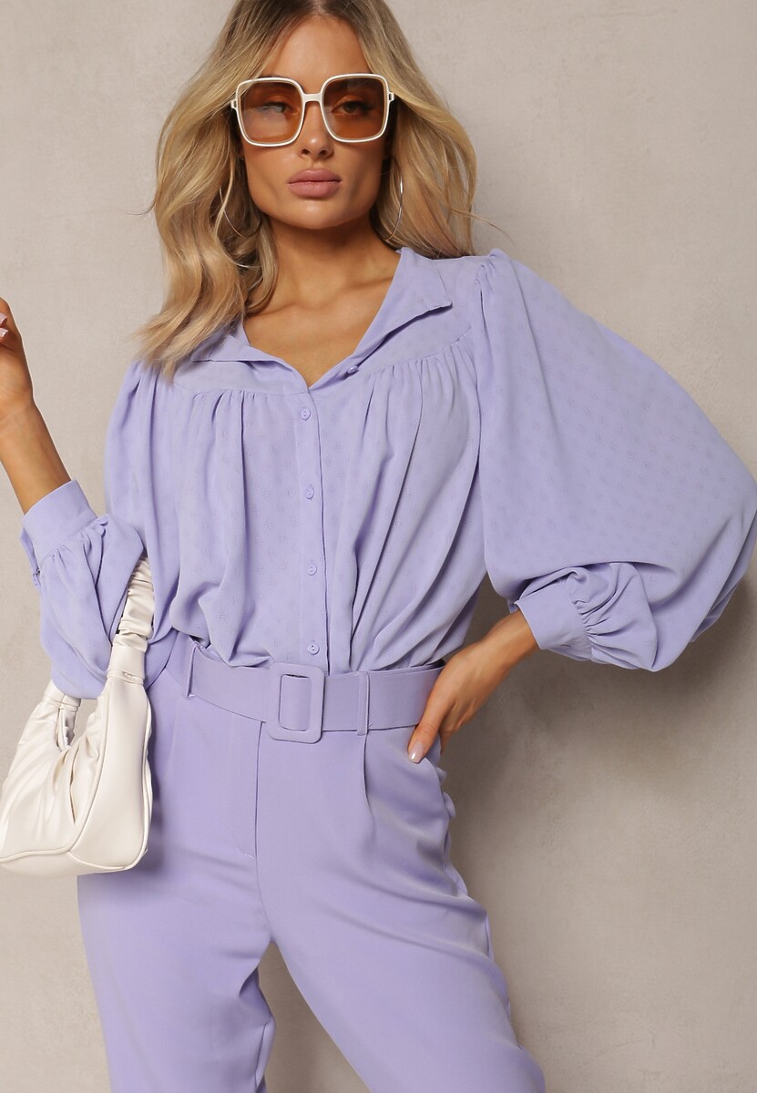 Jasnobeżowa Koszula ze Stójką Inspirowana Stylem Retro Bubiana