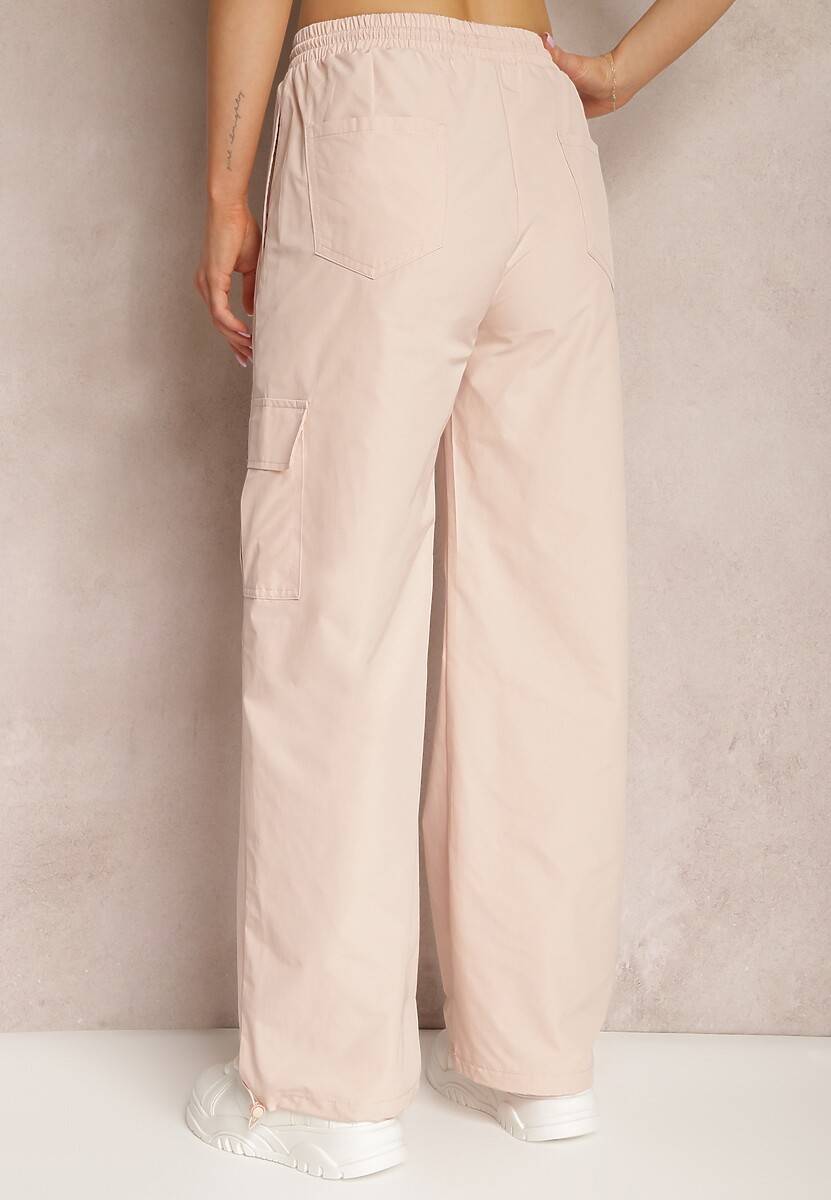 Jasnoróżowe Bojówki Spodnie z Gumką w Pasie z Szerokimi Nogawkami ze Ściągaczami Nellava