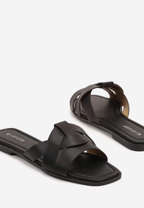 Czarne Klapki Ozdobione Geometryczną Cholewką Orrona