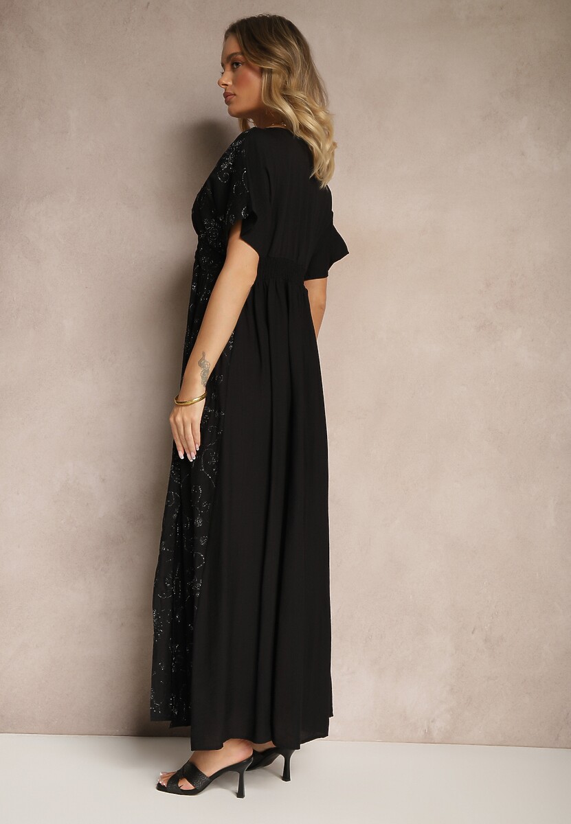 Czarna Sukienka z Wiskozy Ozdobiona Haftem i Metaliczną Nicią Ivelvesa